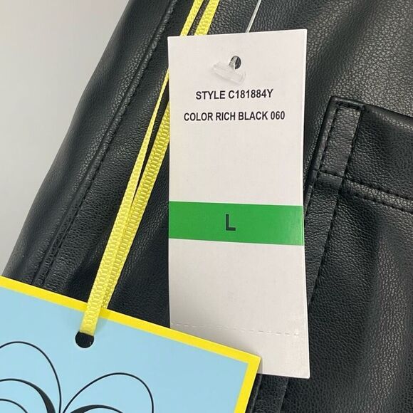 CeCe Women’s Black Faux Leather Cropped Wide Leg High Rise Pants Large NWT - Picture 9 of 13